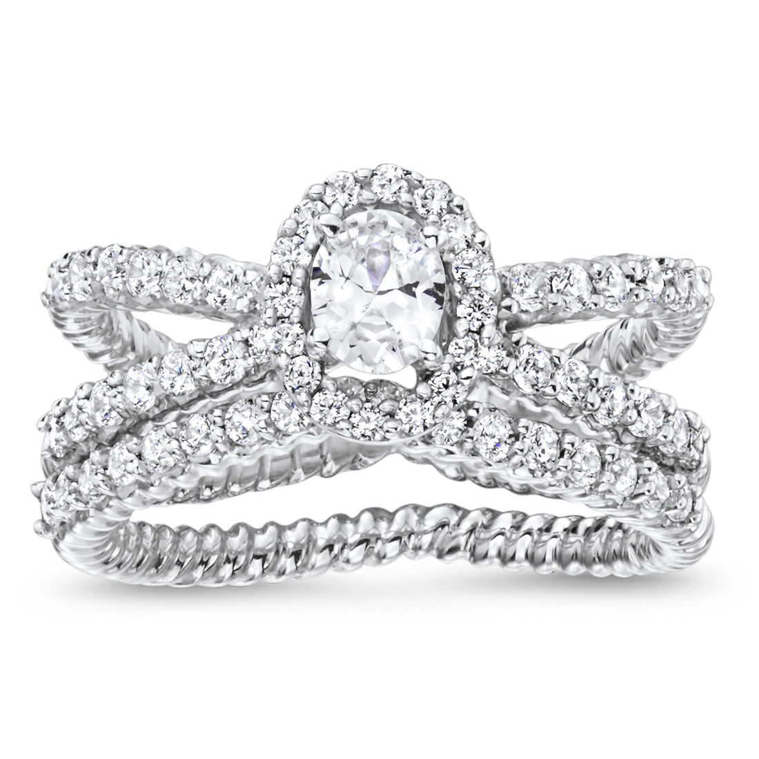 Rope V Halo Diamond Bridal Ring Set