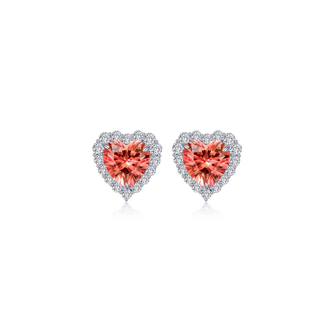 Fancy Padparadscha Lab-Grown Sapphire Halo Heart Earrings