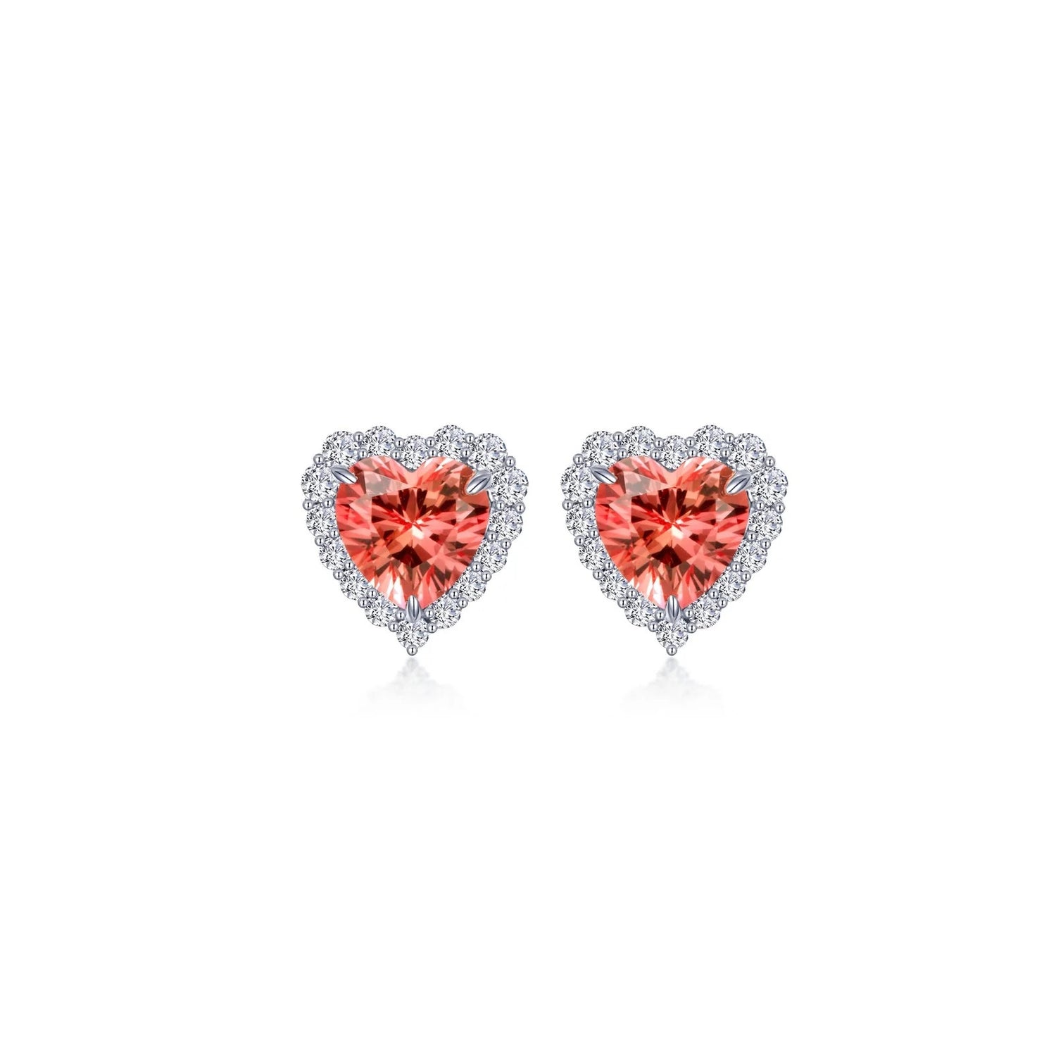 Fancy Padparadscha Lab-Grown Sapphire Halo Heart Earrings