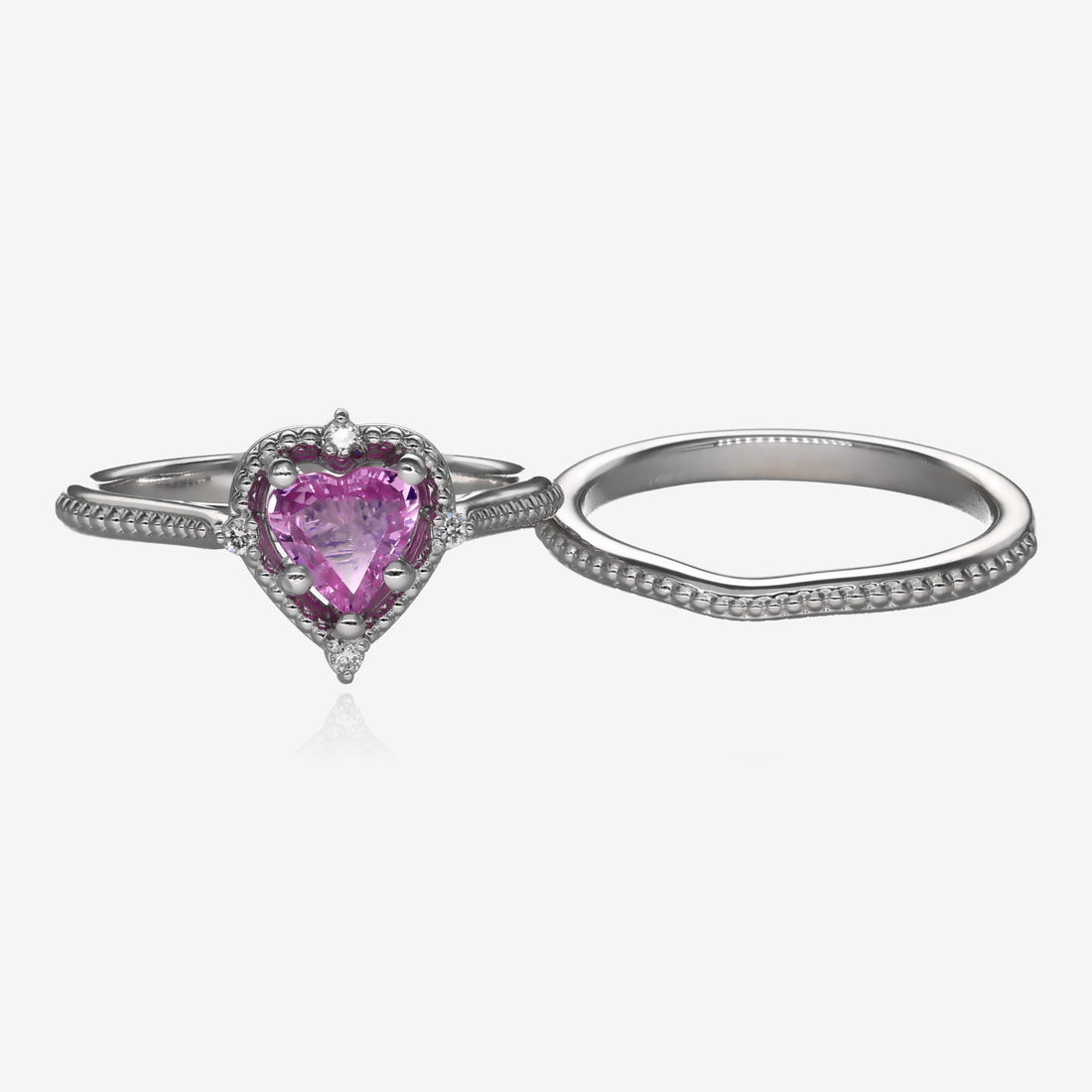 Sleeping Beauty Pink Sapphire Wedding Set 14k White Gold