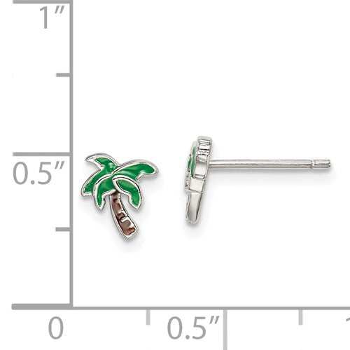 Silver Palm Tree Stud Earrings