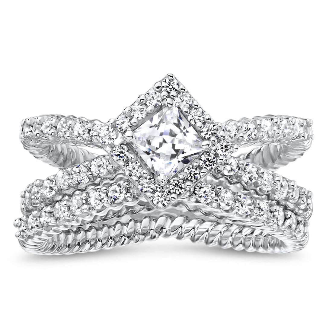 Rope V Halo Diamond Bridal Ring Set