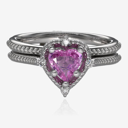 Sleeping Beauty Pink Sapphire Wedding Set 14k White Gold