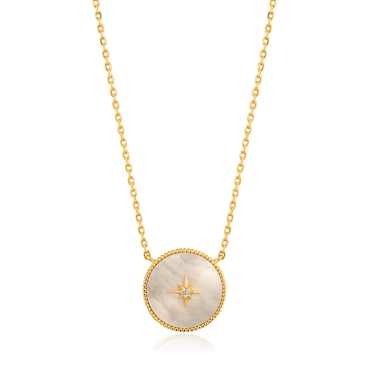 MOTHER OF PEARL EMBLEM NECKLACE, SHINY GOLD