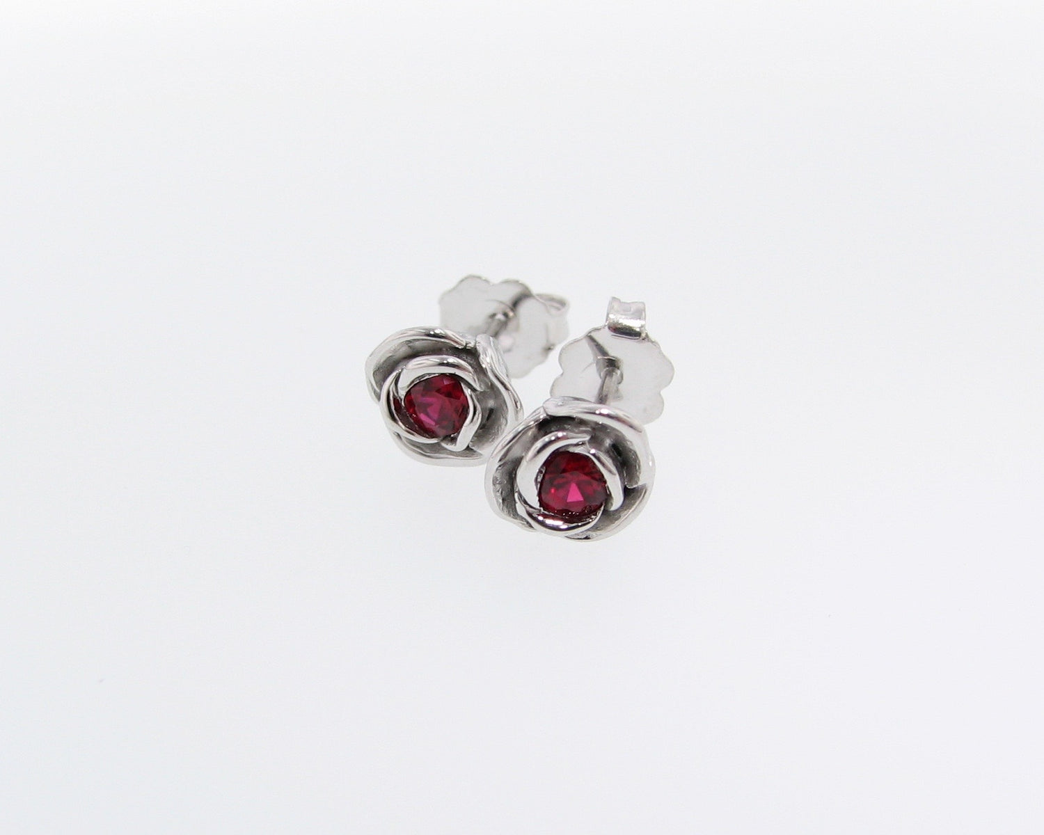 Silver &amp; Ruby Rose Earrings, Petite