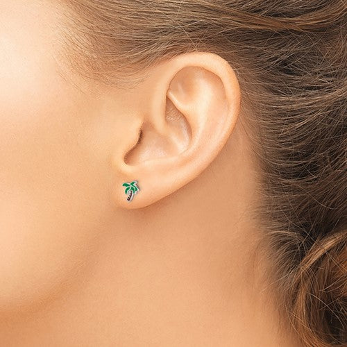 Silver Palm Tree Stud Earrings