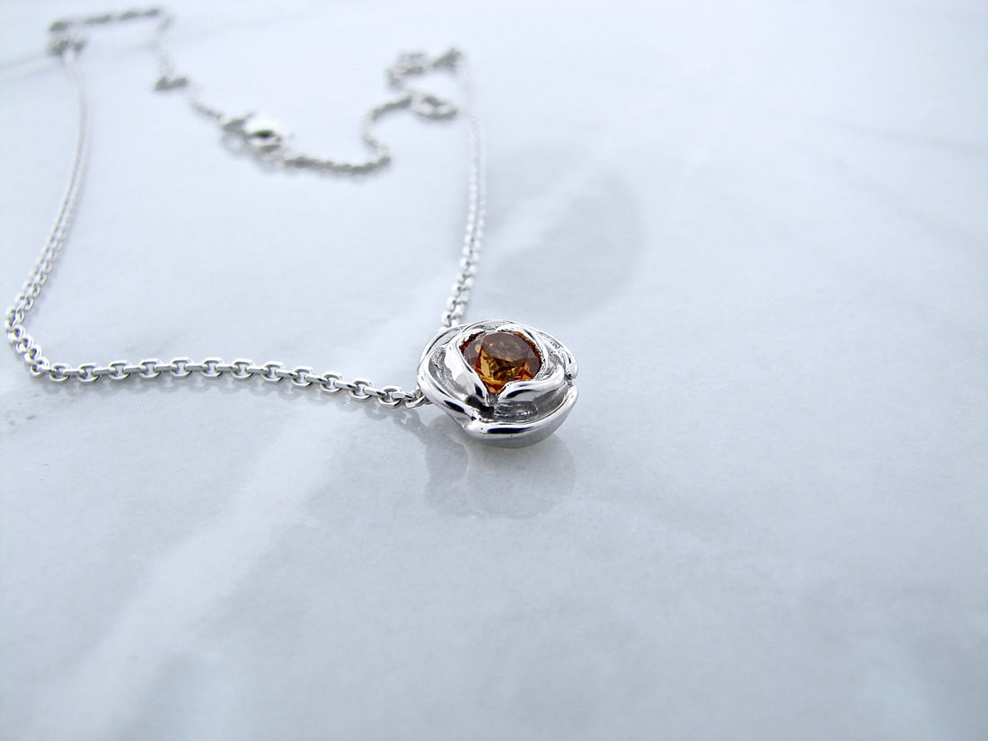 Silver Citrine Birthstone Necklace, Rose Slider