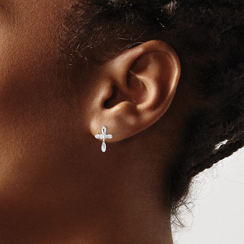 Sterling Silver CZ Cross Post Earrings