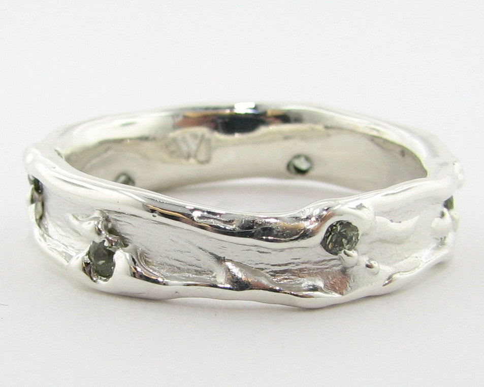 Green Sapphire Silver Band, Medium Melted