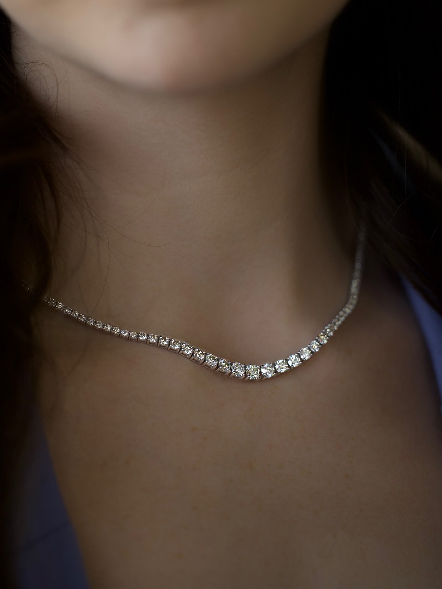 7.81ct Naturally Brilliant Graduated Diamond Tennis Necklace