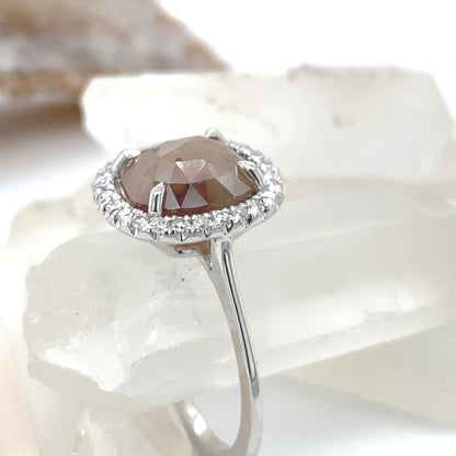 2.18CT Sunstruck Rough Rose Cut Diamond Halo Engagement Ring 14k White Gold 2.35ct Total Diamond Weight