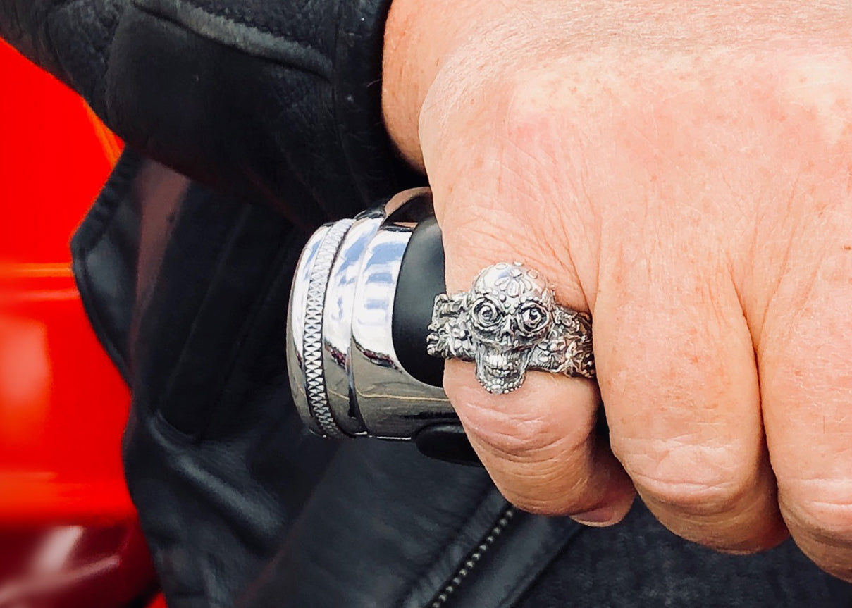 Large Sugar Skull Silver Ring