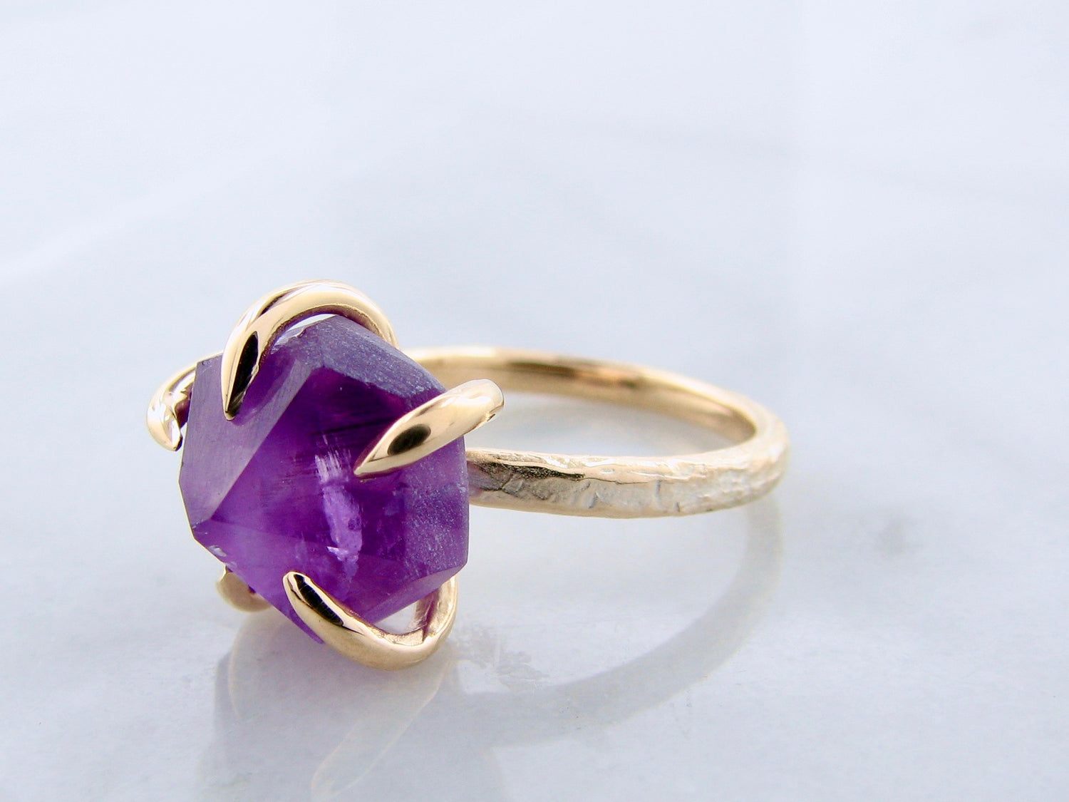 Raw Amethyst Glacier ring in 14k Yellow Gold