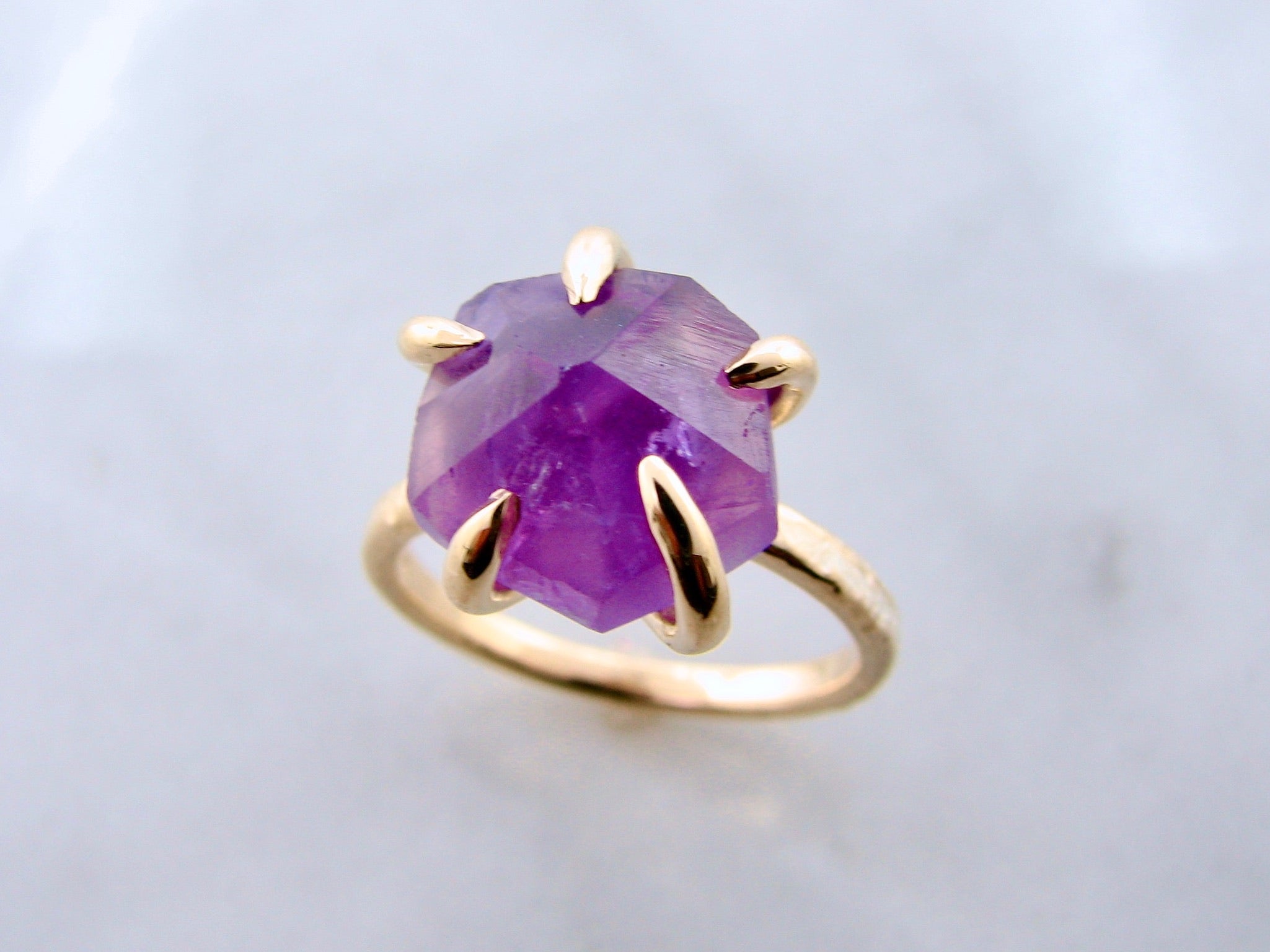 Raw Amethyst Glacier ring in 14k Yellow Gold