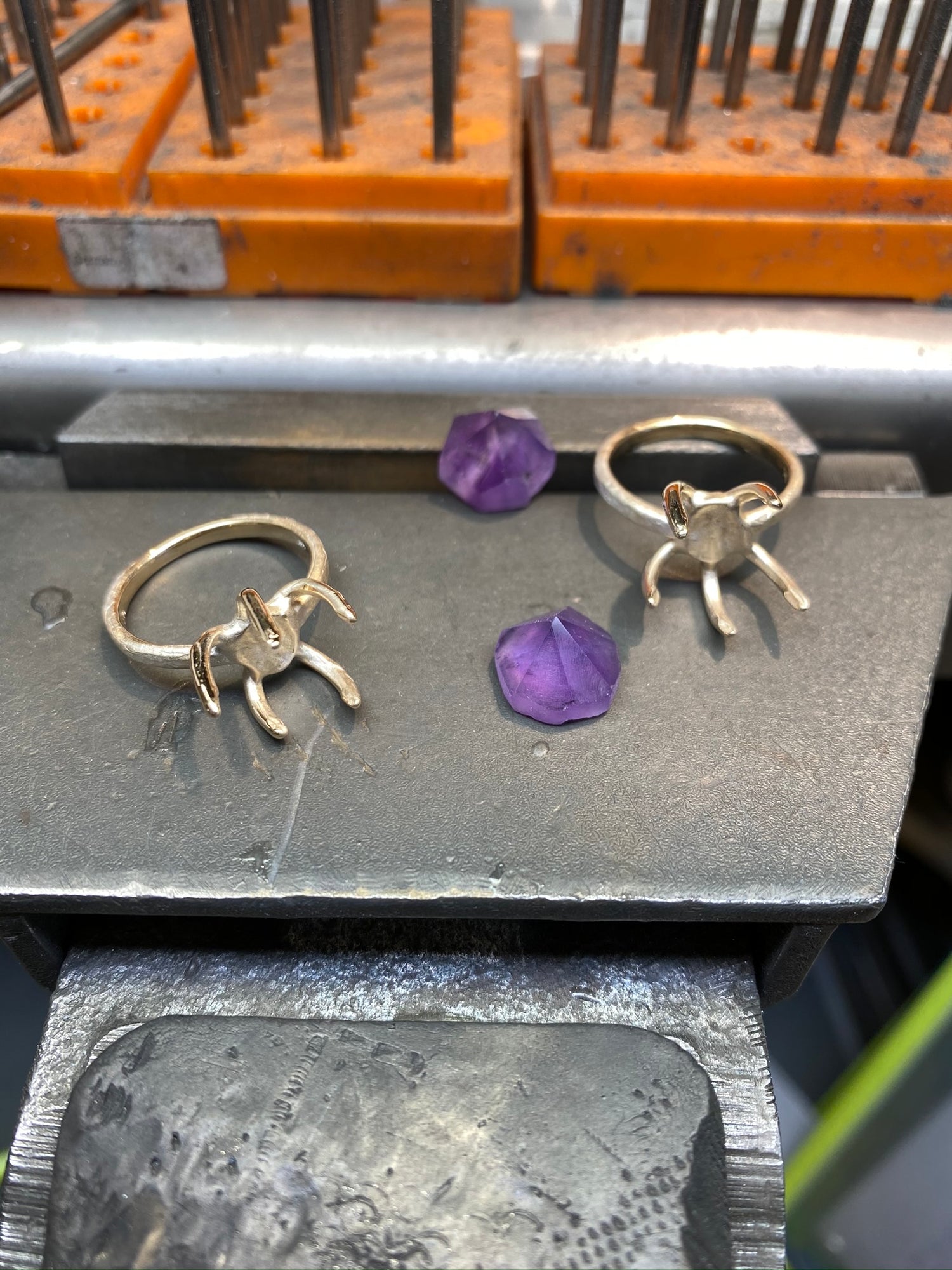 Raw Amethyst Glacier ring in 14k Yellow Gold