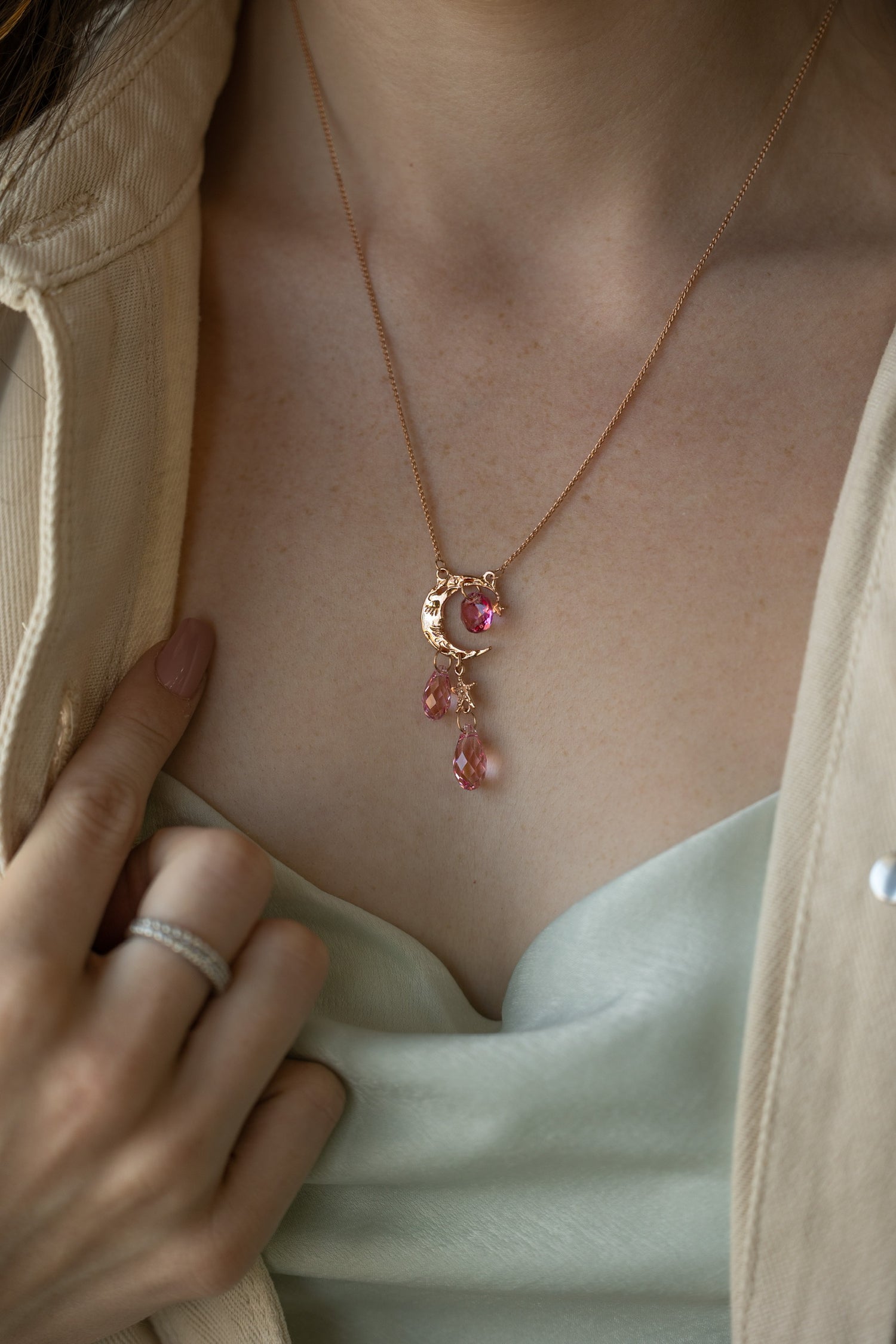 Rose Gold Pink Moon Swarovski Pendant