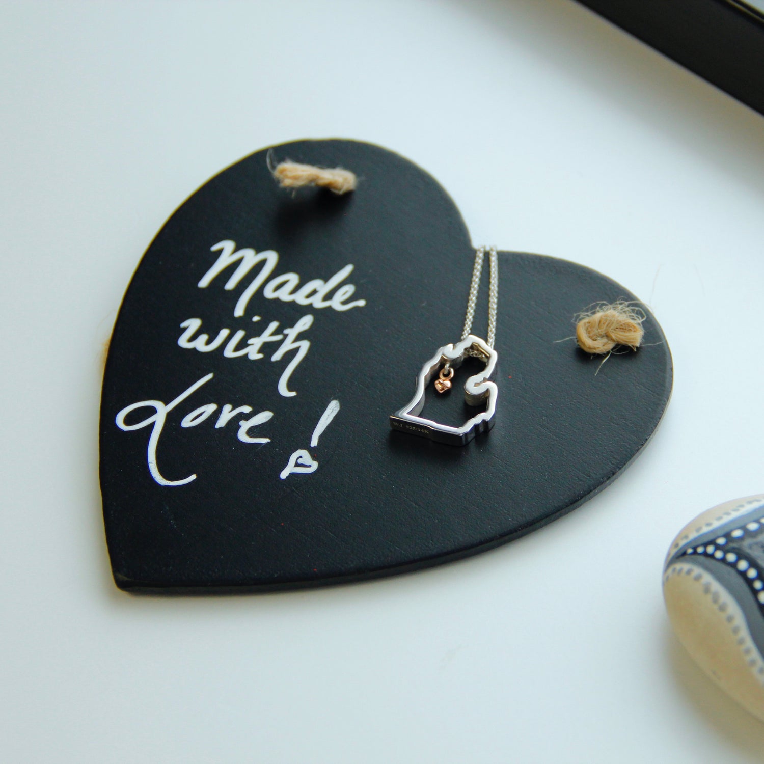 Silver Rose Gold Michigan Necklace, Mitten Love
