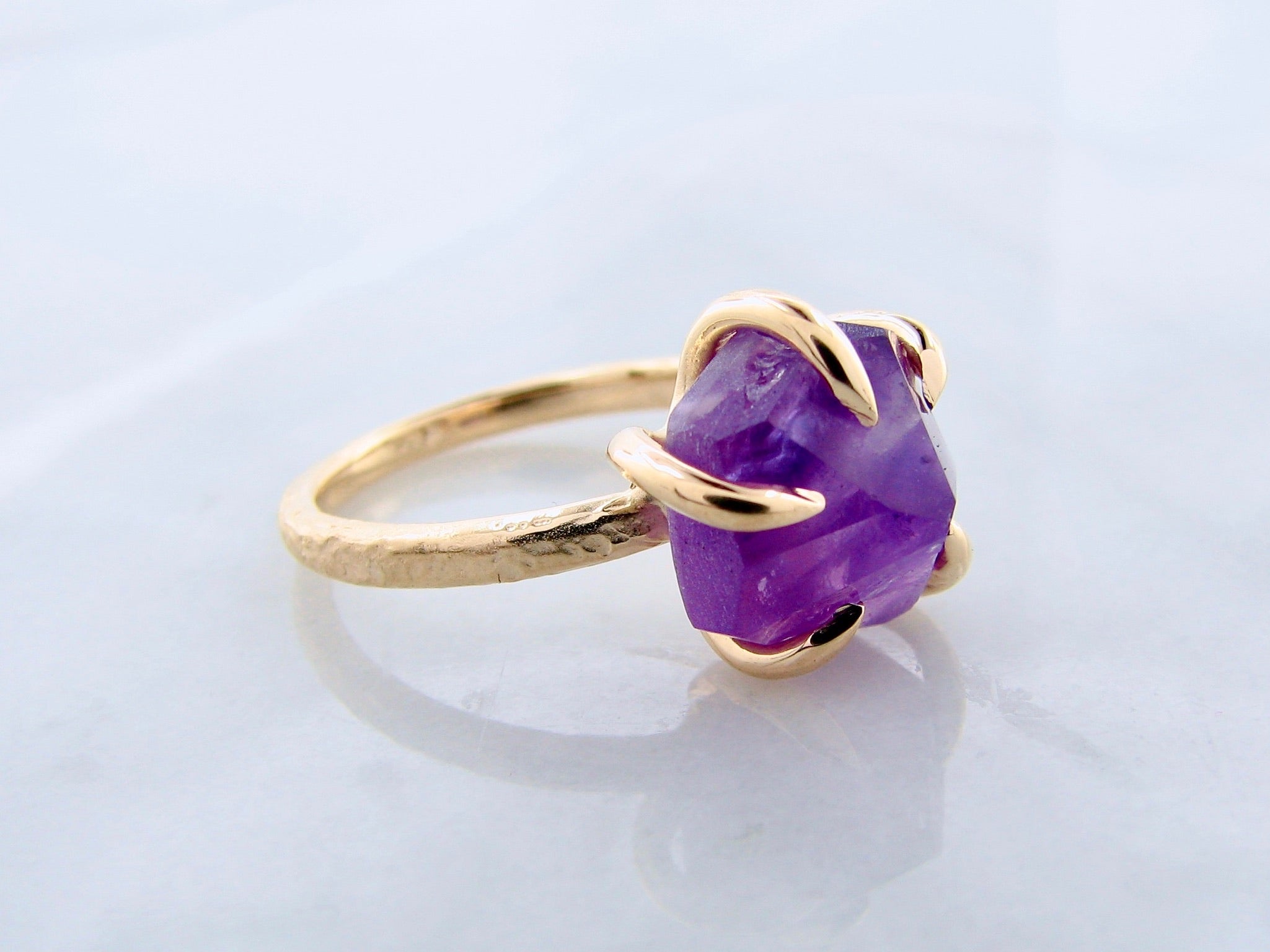 Raw Amethyst Glacier ring in 14k Yellow Gold