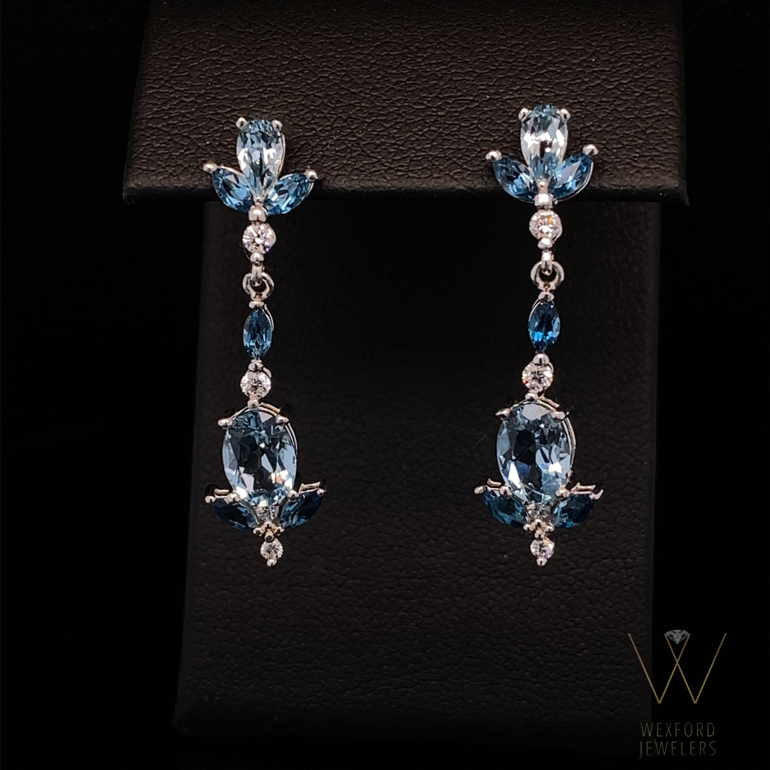 Multi Gem Blue Topaz & Diamond Dangle Silver Chandelier Earrings