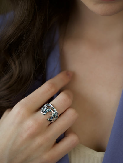 Magnificent Blue Diamond Pave Michigan Coastal Ring