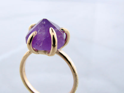 Raw Amethyst Glacier ring in 14k Yellow Gold