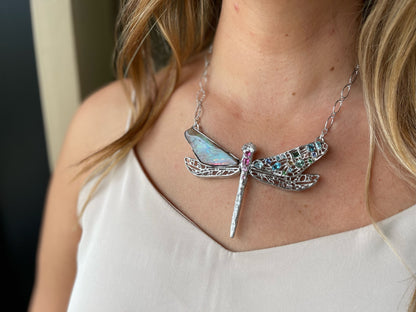 Gem and Opal Wings Dragonfly Necklace