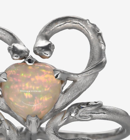 Heart Opal Two Finger Snake Ring