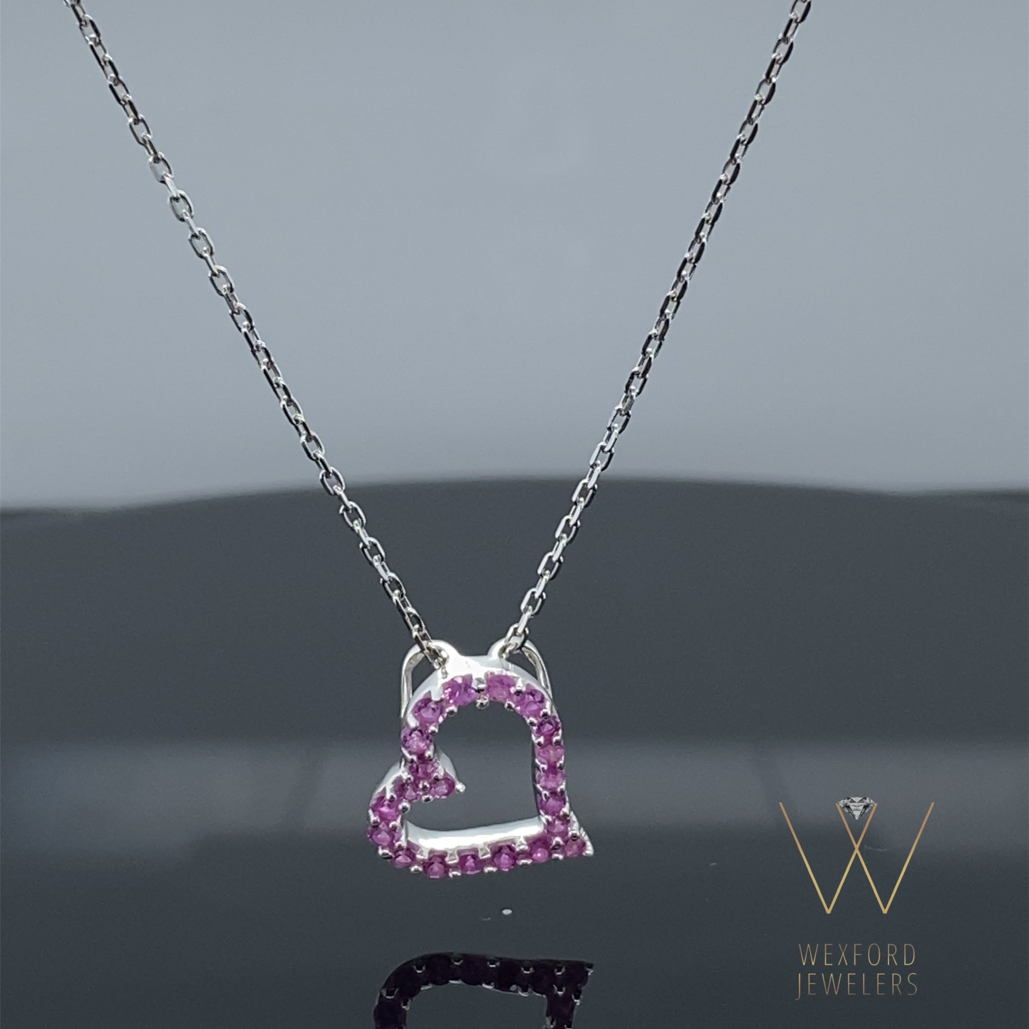 Pink Sapphire Sweetest Heart Sterling Silver Necklace