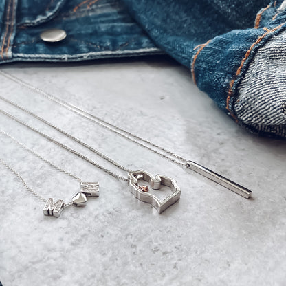 Silver Rose Gold Michigan Necklace, Mitten Love