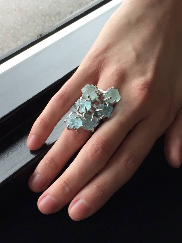 Raw Aquamarine Silver Ring, Glacier