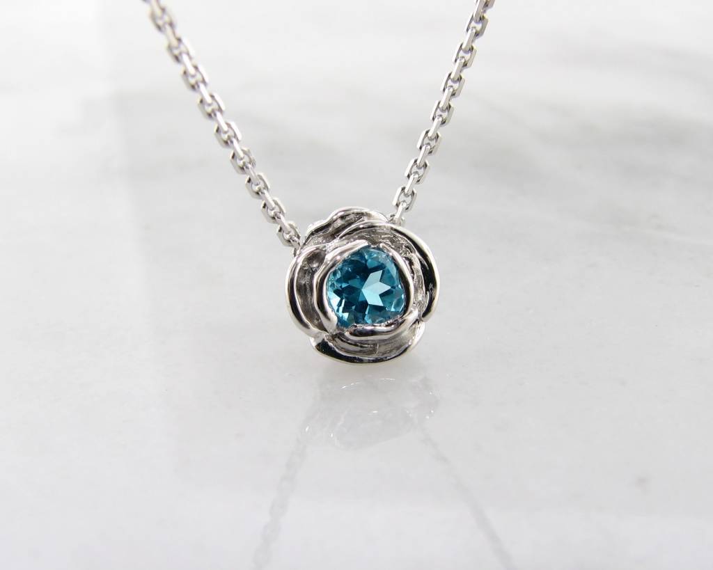 Silver Blue Topaz December Birthstone Necklace, Rose Slider