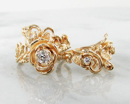 Diamond Yellow Gold Wedding Set, Jane Rose Ring