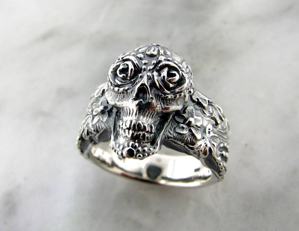 Large Sugar Skull Silver Ring