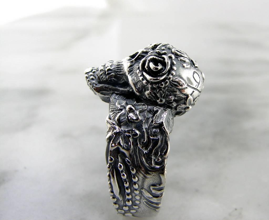 Large Sugar Skull Silver Ring