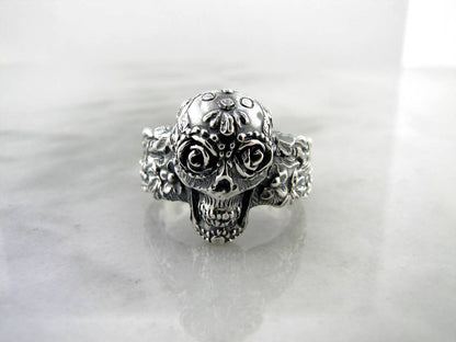 Large Sugar Skull Silver Ring