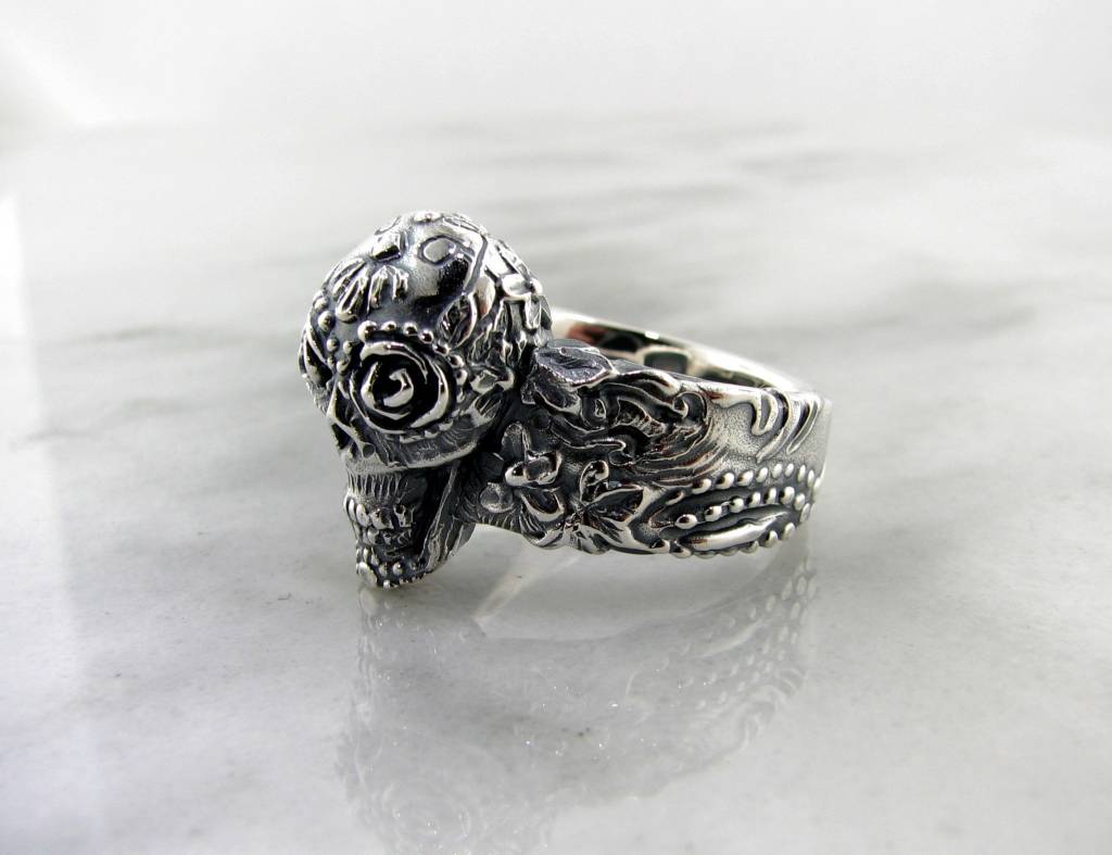 Large Sugar Skull Silver Ring