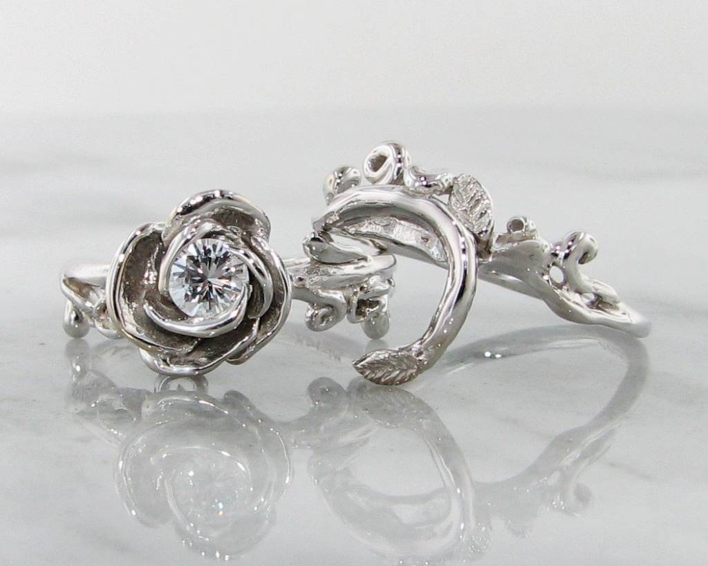 Rose Garland Diamond White Bridal Ring Set