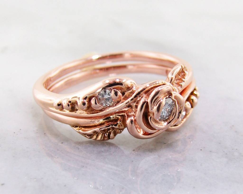 Rose Gold Moissanite Tea Rose Wedding Set