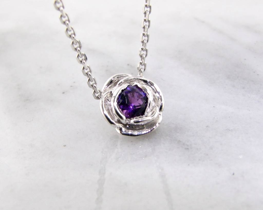 Silver Amethyst February Birthstone Necklace, Rose Slider