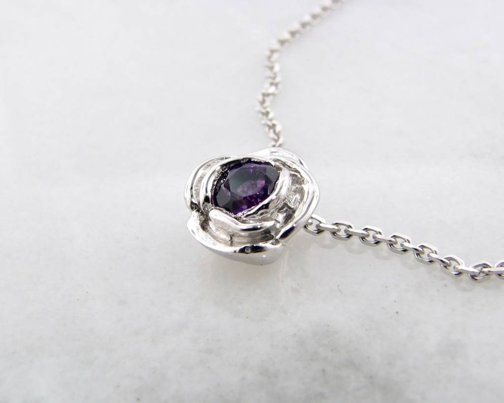 Silver Amethyst February Birthstone Necklace, Rose Slider