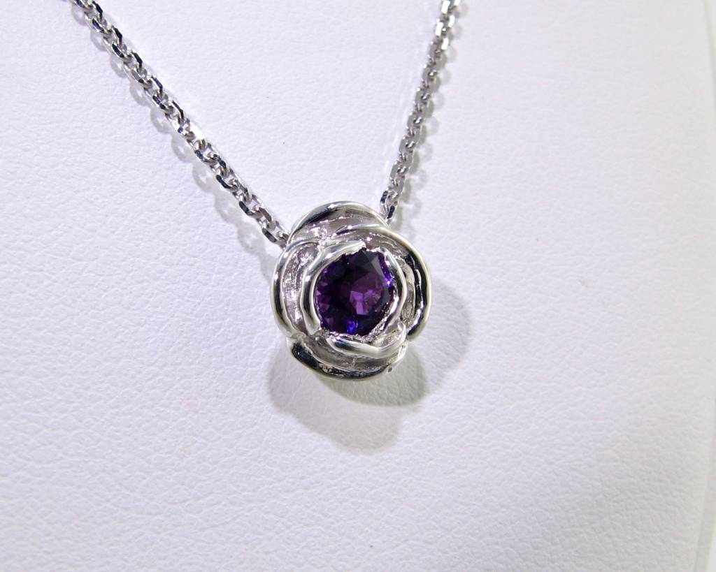 Silver Amethyst February Birthstone Necklace, Rose Slider