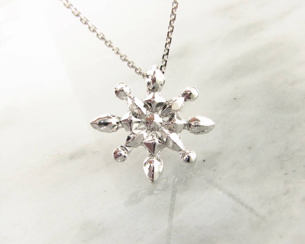 Silver Snowflake Necklace, Faceted