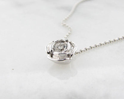 Silver White Topaz April Birthstone Necklace, Rose Slider