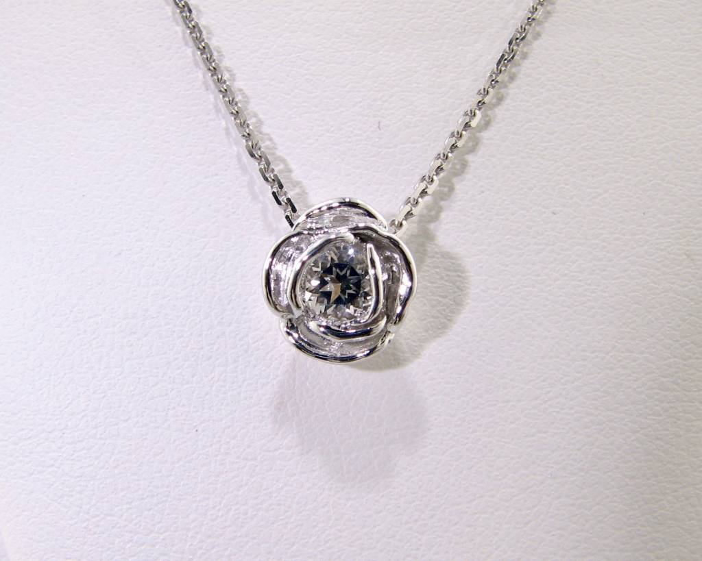 Silver White Topaz April Birthstone Necklace, Rose Slider