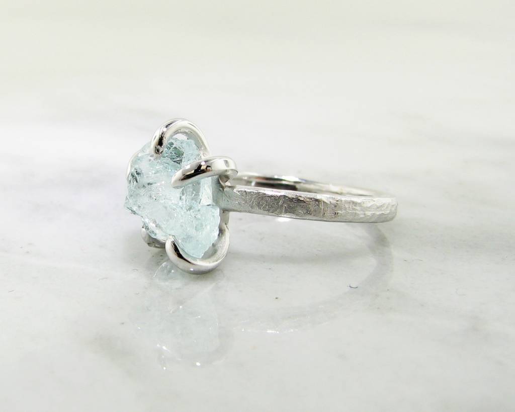 Raw Aquamarine Silver Ring, Glacier