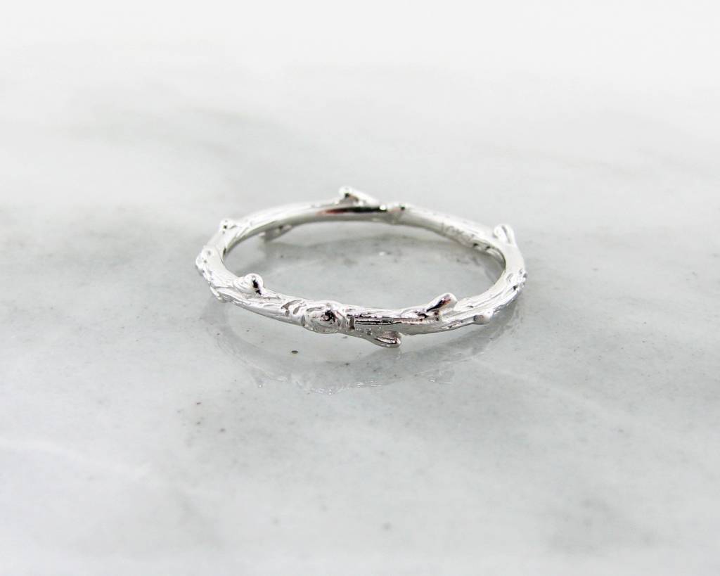 Slender Twig Band White Gold